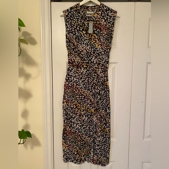 Anthropologie NWT Grey State Chiara Dress Diagonal Animal Print Midi size XS Pet - Picture 3 of 16